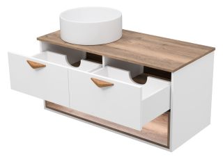 Подвесная тумба под раковину Brevita Bergen BER-07105-19-01-2Я с подсветкой 105см дуб Галифакс олово/белый